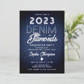 Denim Diamonds Modern Chic Foto Graduation Party Einladung (Stehend Vorderseite)