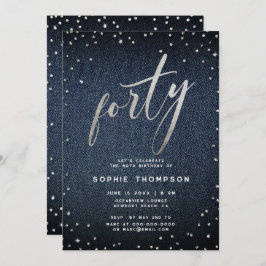 Denim Diamonds Modern Minimalistisch 40. Geburtsta Einladung