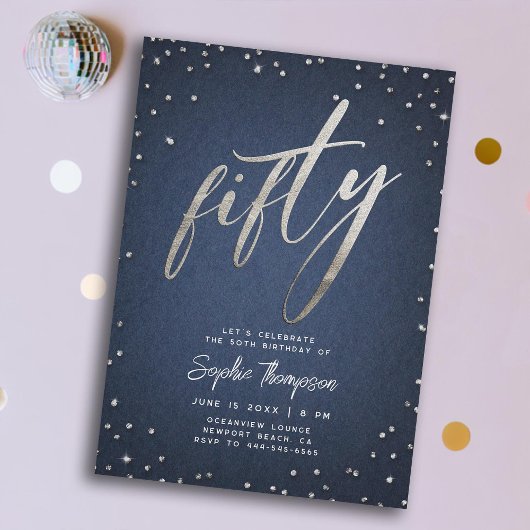 Denim Diamonds Modern Minimalistisch 50. Geburtsta Einladung