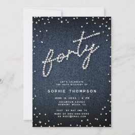 Denim Diamonds Moderne Kalligraphie 40. Geburtstag Einladung