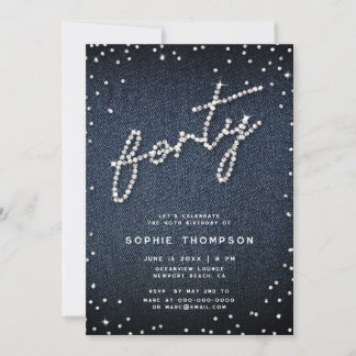 Denim Diamonds Moderne Kalligraphie 40. Geburtstag Einladung