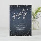 Denim Diamonds Moderne Kalligraphie 50. Geburtstag Einladung (Stehend Vorderseite)