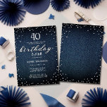 Denim Diamonds Modernes Rustikales 40. Geburtstags Einladung<br><div class="desc">Eine einfache,  moderne,  elegante und schicke Geburtstagsgeschenk-Einladung mit blauem denim Hintergrund,  das Wort BIRTHDAY mit weißen Diamanten (simuliert,  nicht echte Diamanten) und in modernen Kalligrafien-Schrift,  und rustikale Typografie in Weiß. Ein schicker "Denim and Diamonds" Design für eine junge Frau an ihrem 40. Geburtstag!</div>