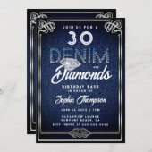 Denim Diamonds Nouveau Frame 30. Geburtstag Party Einladung (Vorne/Hinten)