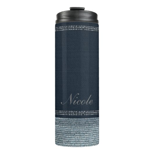 Denim & Diamonds Pailletten Glam Glitter Funkeln Thermosbecher (Vorderseite)
