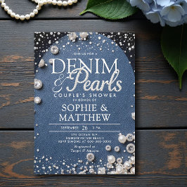 Denim Diamonds Pearls Blue Arch Chic Couple Dusche Einladung