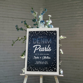 Denim Diamonds Pearls Blue Couple Dusche Willkomme Poster
