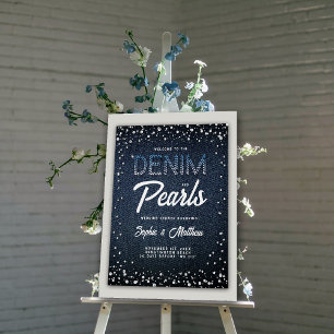 Denim Diamonds Pearls Blue Couple Dusche Willkomme Poster