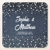 Denim Diamonds Pearls Blue Couple Polterabend Rechteckiger Pappuntersetzer (Vorderseite)