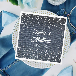 Denim Diamonds Pearls Blue Couple Polterabend Serviette