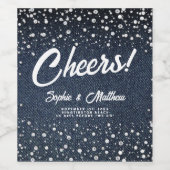 Denim Diamonds Pearls Blue Couple Polterabend Weinetikett (Einzelnes Label)