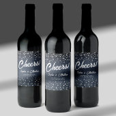 Denim Diamonds Pearls Blue Couple Polterabend Weinetikett