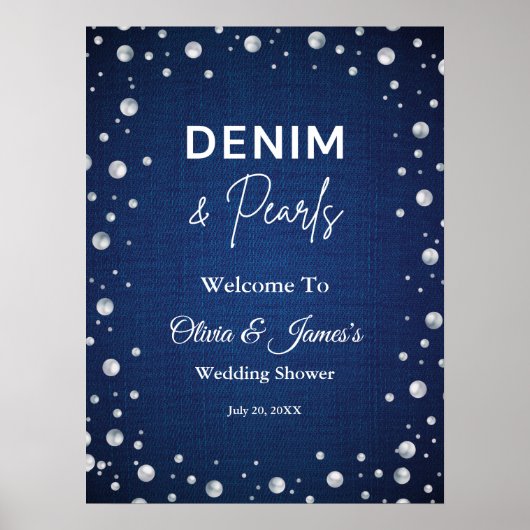 Denim Diamonds Pearls Blue Couple's Dusche Willkom Poster (Vorne)