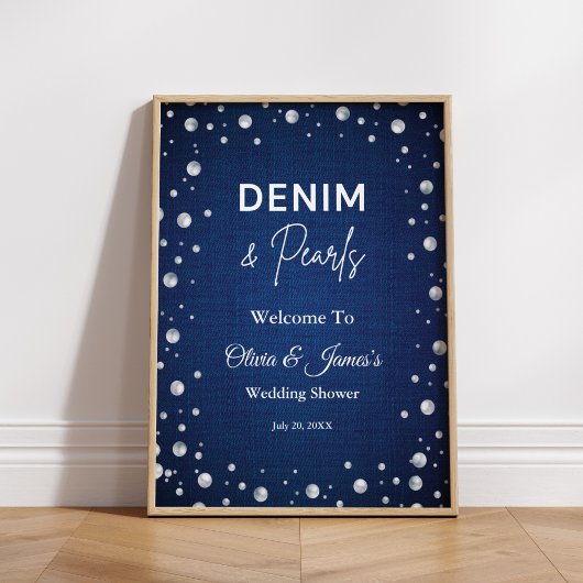Denim Diamonds Pearls Blue Couple's Dusche Willkom Poster