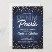 Denim Diamonds Pearls Blue Elegante Dusche Einladung (Vorderseite)