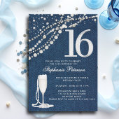 Denim Diamonds Pearls Champagne ElegantSweet 16 Einladung