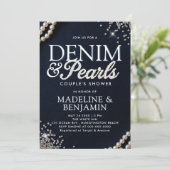 Denim Diamonds Pearls Elegant Blue Couple Shower Einladung (Stehend Vorderseite)