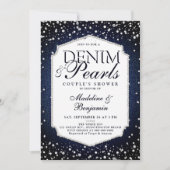 Denim Diamonds Pearls Eleganter Frame Polterabend Einladung (Vorderseite)