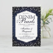 Denim Diamonds Pearls Eleganter Frame Polterabend Einladung (Stehend Vorderseite)