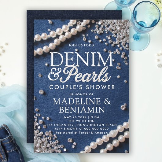 Denim Diamonds Pearls Eleganter Typ Dusche Einladung