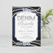 Denim Diamonds Pearls Frame Coed Polterabend Einladung (Stehend Vorderseite)