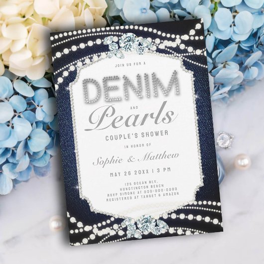Denim Diamonds Pearls Frame Coed Polterabend Einladung