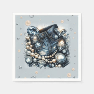 Denim Diamonds & Pearls Jeans Bling Geburtstagsfei Serviette