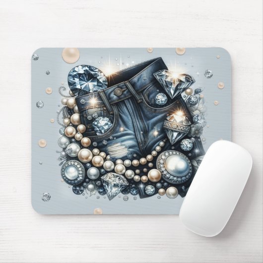 Denim Diamonds & Pearls Jeans Bling Mousepad (Mit Mouse)