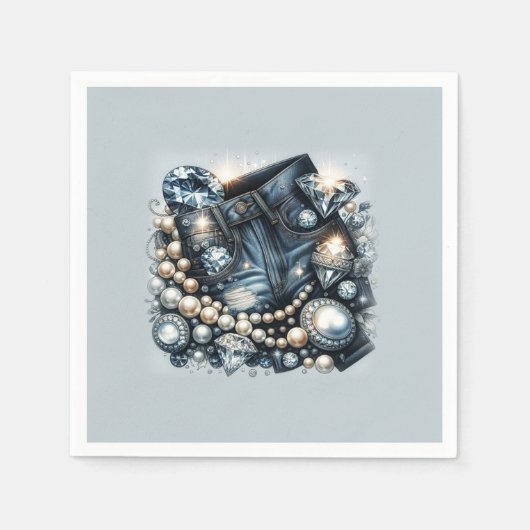 Denim Diamonds & Pearls Jeans Bling Party Serviette (Vorderseite)