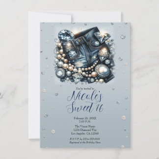Denim Diamonds & Pearls Jeans Sweet 16 Geburtstag Einladung