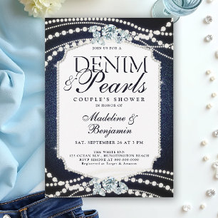 Denim Diamonds Pearls Stilvoller Frame Polterabend Einladung
