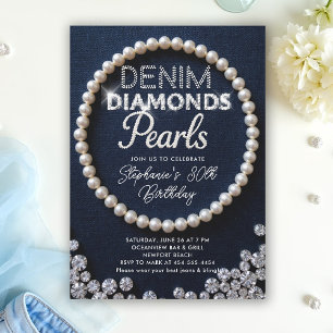 Denim Diamonds Pearls Type Klasse Moderne Geburtst Einladung