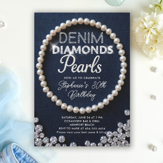 Denim Diamonds Pearls Type Klasse Moderne Geburtst Einladung