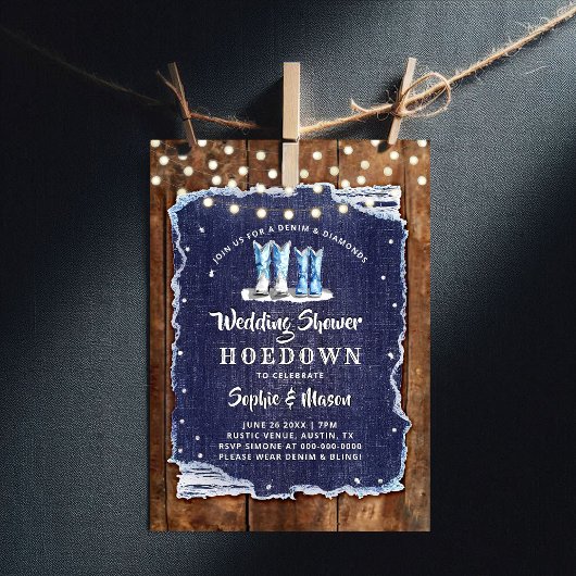 Denim Diamonds Rustic Cowboy Wedding Brautparty Einladung