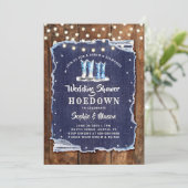 Denim Diamonds Rustic Cowboy Wedding Brautparty Einladung (Stehend Vorderseite)