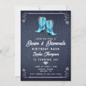 Denim Diamonds Rustic Cowgirl Boots Birthday Party Einladung (Vorderseite)