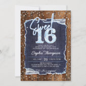 Denim Diamonds Rustic Wood Elegant Photo Sweet 16 Einladung (Vorderseite)
