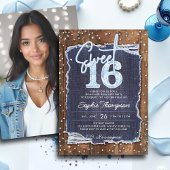 Denim Diamonds Rustic Wood Elegant Photo Sweet 16 Einladung