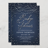 Denim Diamonds Rustikale Lampen neutrale Babydusch Einladung (Vorne/Hinten)