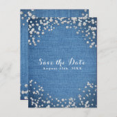 Denim & Diamonds Scattered Bling Save the Date Ankündigungspostkarte (Vorne/Hinten)