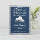 Denim Diamonds Script Bling 30. Geburtstag Party Einladung (Stehend Vorderseite)