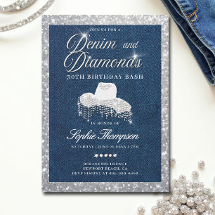 Denim Diamonds Script Bling 30. Geburtstag Party Einladung