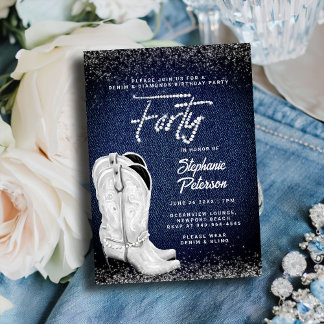 Denim Diamonds Script Cowgirl Boots 40. Geburtstag Einladung
