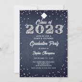 Denim Diamonds Script Indigo 2023 Graduation Party Einladung (Vorderseite)