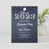 Denim Diamonds Script Indigo 2023 Graduation Party Einladung (Stehend Vorderseite)