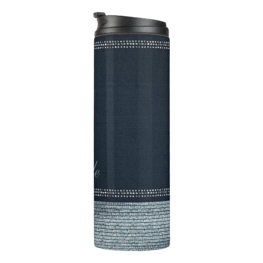 Denim & Diamonds Sequin Glam Glitzer Glitzern Thermosbecher (Nach rechts gedreht)