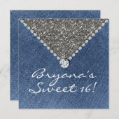 Denim Diamonds Silver Glitzer Sweet 16 Einladung (Vorne/Hinten)