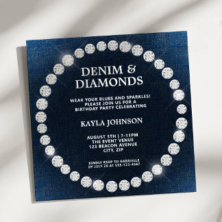 Denim Diamonds Square Halo Birthday Party Einladung