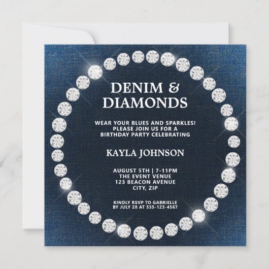 Denim Diamonds Square Halo Birthday Party Einladung (Vorderseite)