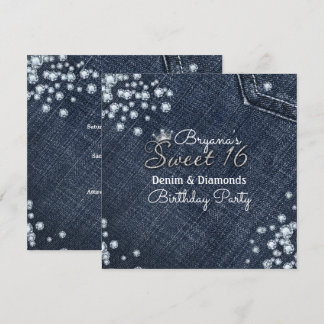 Denim & Diamonds Sweet 16 Crown Party Einladungen